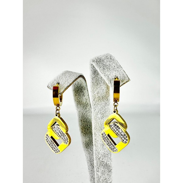 Gold Taş Detaylı Küpe